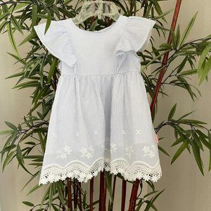 BCBG GIRLS || Blue and white striped top with lace edge ruffled sleeves - Size 5